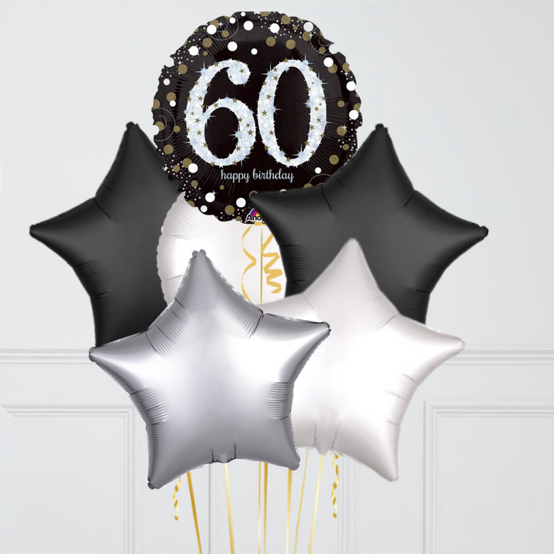 60th Birthday Elegant Sparkles Foil Balloon Bunch