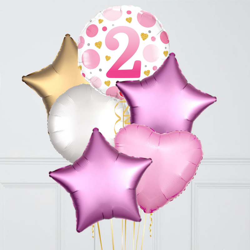 2nd Birthday Pink and Gold Dots Foil Balloon Bouquet