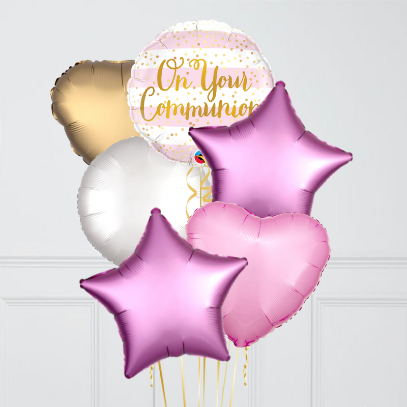 Stripes On Your Communion Pink Foil Balloon Bouquet