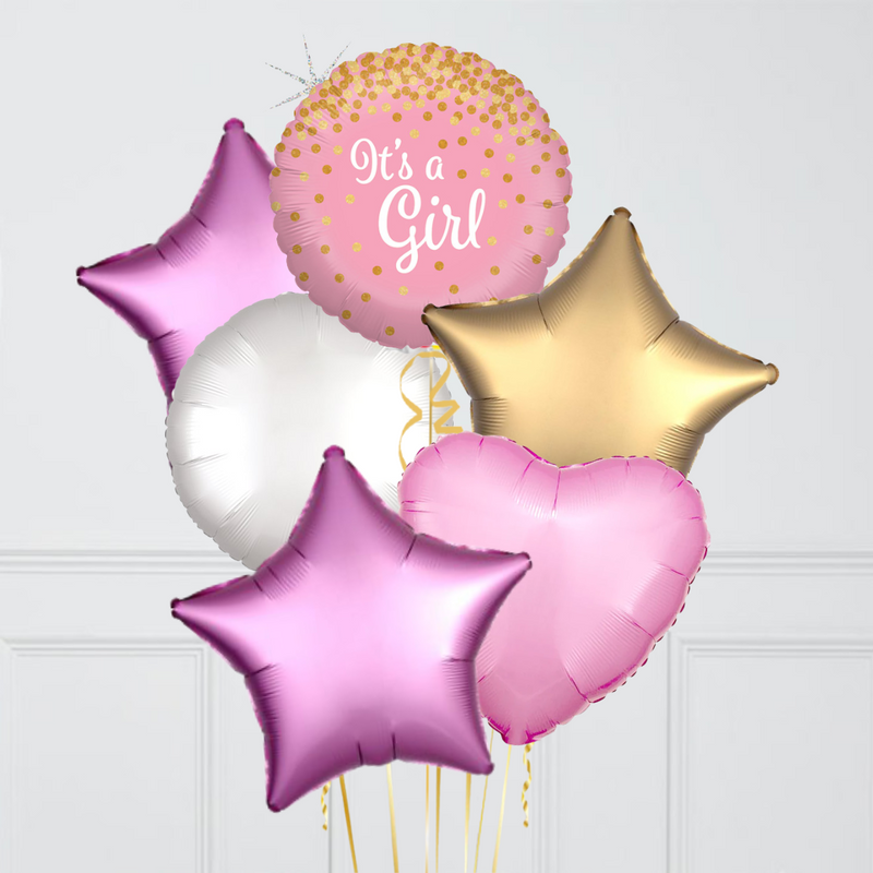 Gold Sparkles It's a Girl Balloon Bouquet