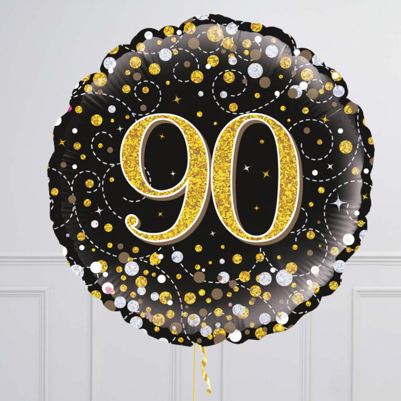 90th Birthday Gold & Black Foil Balloon Bouquet