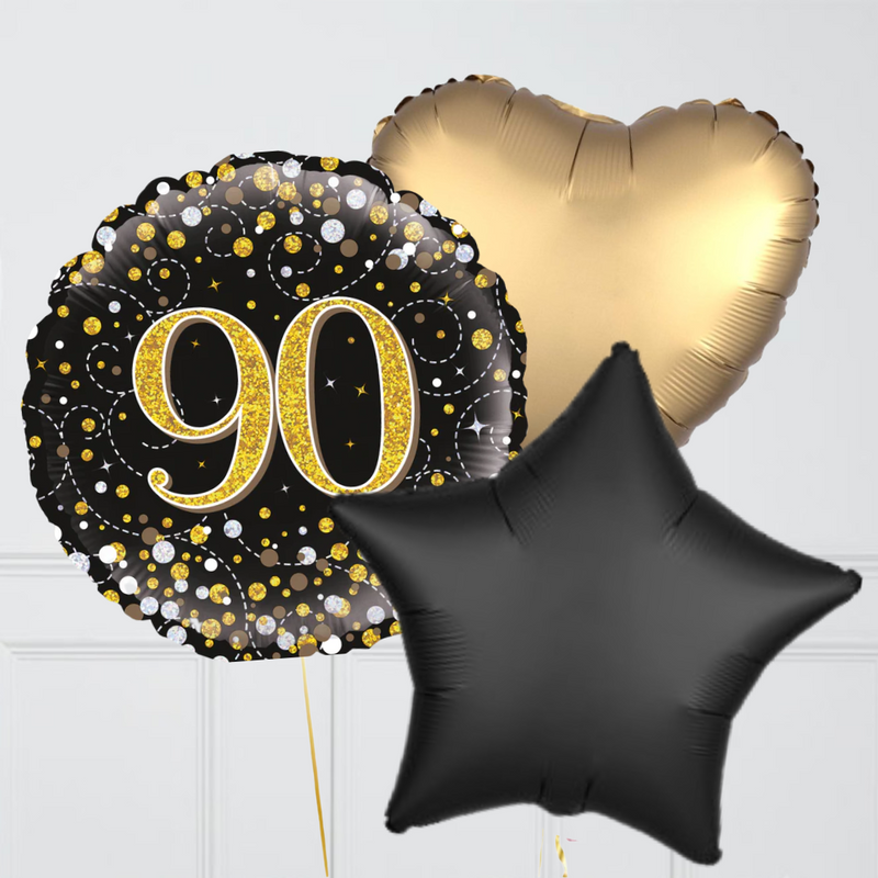 90th Birthday Gold & Black Foil Balloon Bouquet