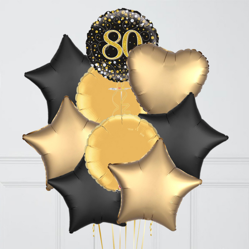 80th Birthday Gold & Black Foil Balloon Bouquet