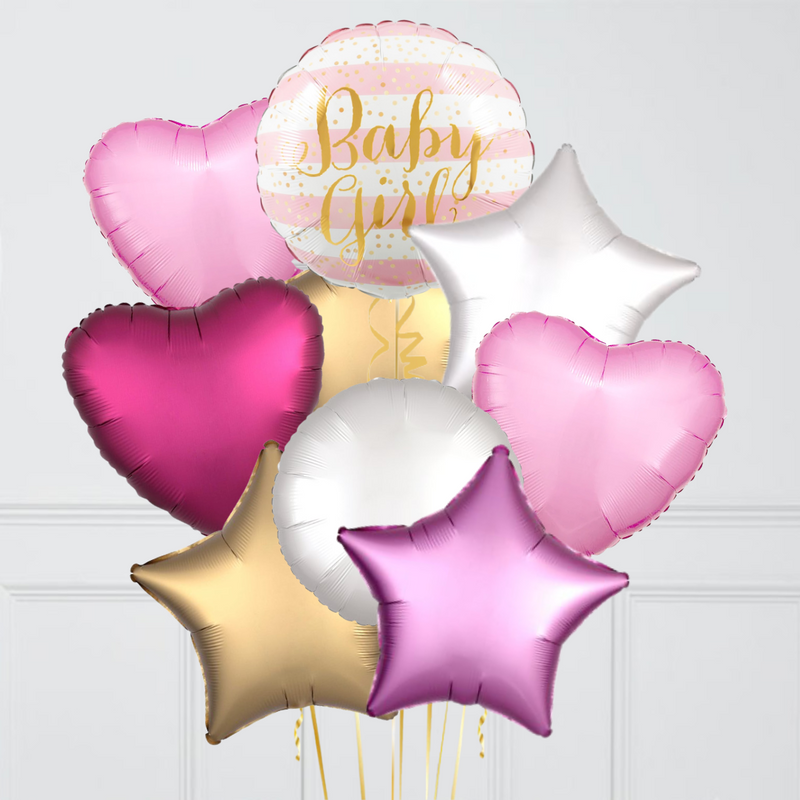 Gold & Pink Baby Girl Foil Balloon Bouquet