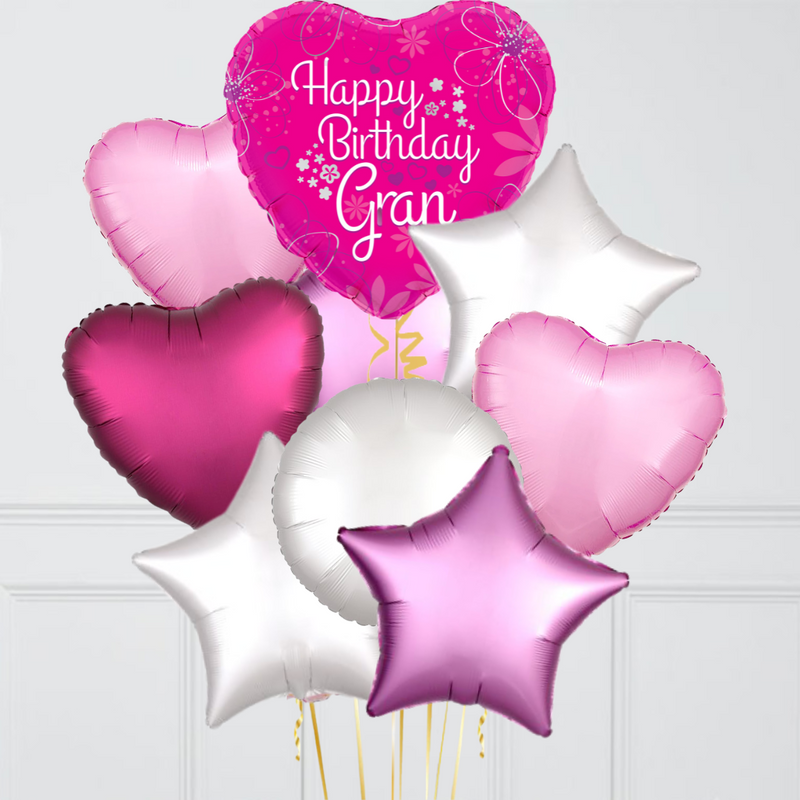 Happy Birthday Gran Pink Foil Balloon Bouquet