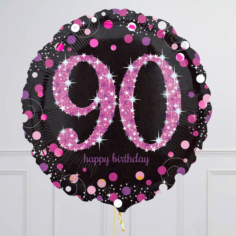 90th Birthday Pink & Black Holographic Balloon Bouquet