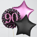 90th Birthday Pink & Black Holographic Balloon Bouquet