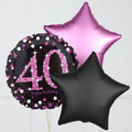 40th Birthday Pink & Black Holographic Balloon Bouquet