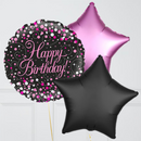 Happy Birthday Pink & Black Foil Balloon Bouquet