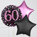 60th Birthday Pink & Black Holographic Balloon Bouquet