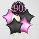 90th Birthday Pink & Black Holographic Balloon Bouquet