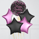 Happy Birthday Pink & Black Foil Balloon Bouquet