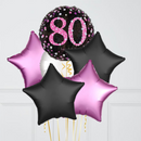 80th Birthday Pink & Black Holographic Balloon Bouquet