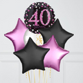 40th Birthday Pink & Black Holographic Balloon Bouquet