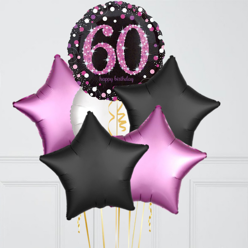 60th Birthday Pink & Black Holographic Balloon Bouquet