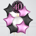 40th Birthday Pink & Black Holographic Balloon Bouquet