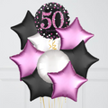 50th Birthday Pink & Black Holographic Balloon Bouquet