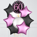 60th Birthday Pink & Black Holographic Balloon Bouquet