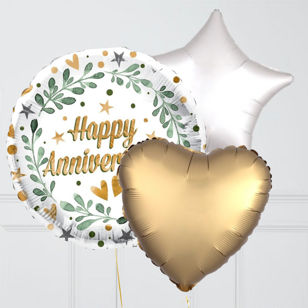 Mint & Gold Happy Anniversary Foil Balloon Bouquet