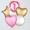 1st Birthday Pink Teddy Bear Foil Balloon Bouquet