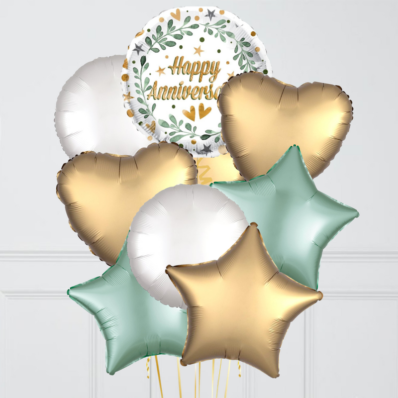 Mint & Gold Happy Anniversary Foil Balloon Bouquet