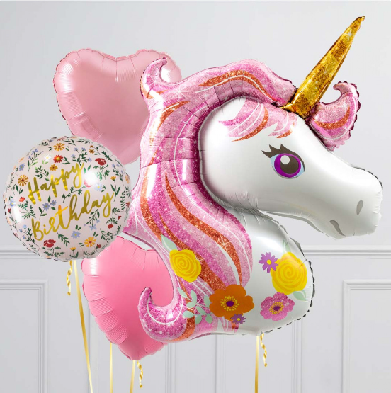 Pink Unicorn Birthday Inflated Balloon Bouquet